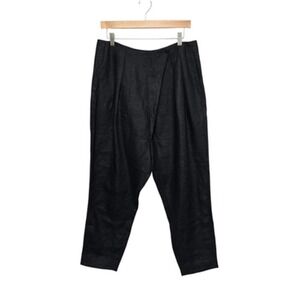 AYR Pants‎ Womens 10 Black Linen Tapered Pleated Front Side Button Made in USA